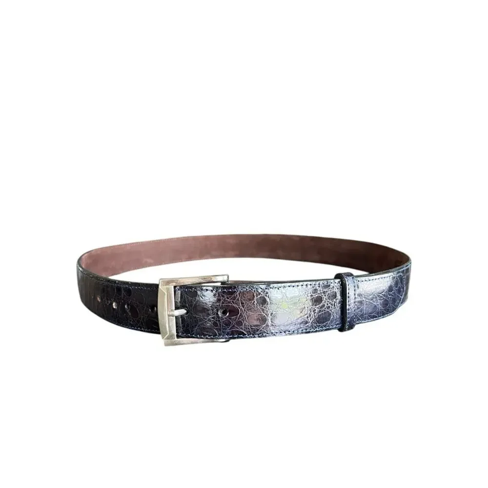 Bermont Men’s Navy Blue Contrast Stitch Genuine Alligator Leather Belt Size 36